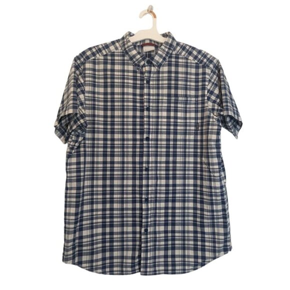 Columbia Mem's Blue White Plaid Button Up Short Sleeve Shirt Large - Picture 1 of 5